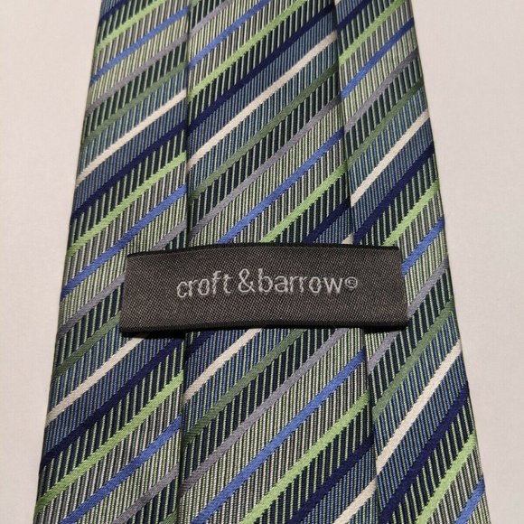Croft and Barrow Green & Blue Striped Silk Necktie - Picture 3 of 6